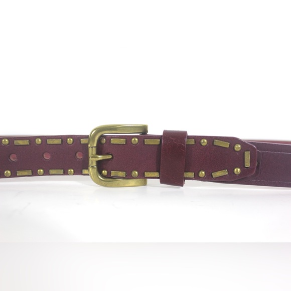 Deep Red Maroon Leather Belt with Brass Studs and Buckle 37 38 39 40 41 Large L - Picture 4 of 10